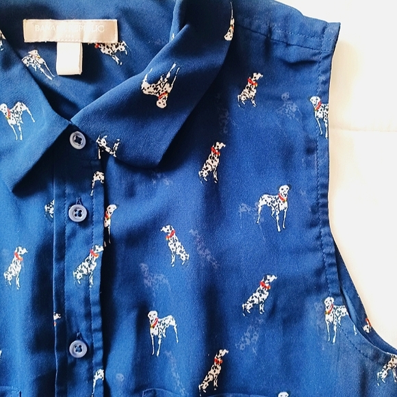 Banana Republic Tops - Banana Republic Sheer Navy Blue Dog Graphic Print Sleeveless Button Up - Medium